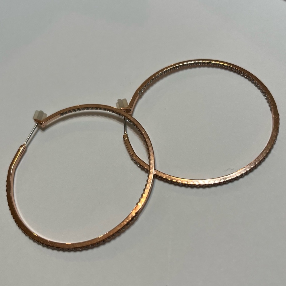 rose gold hoop earrings with diamonds - Picture 3 of 3